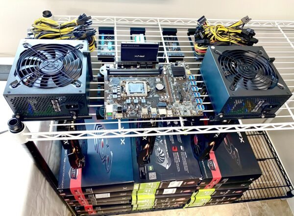 12 GPU 350-900 MH Crypto Mining Rig-Hanger Farm-Dual PSU Wire Shelf Rack Kit