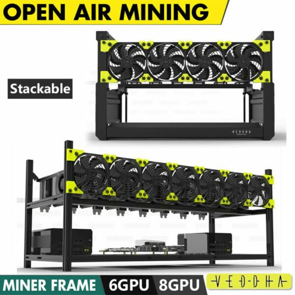 6/8 GPU Aluminum Stackable Open Air Mining Computer Frame Rig Ethereum Veddha T2