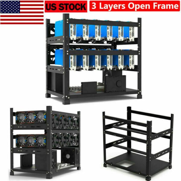 3 Layers Open Air Mining Rig Frame 12 GPU Computer Case Miners Rack US Stock