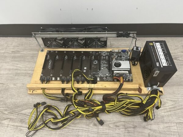 Crypto Mining Rig Chassis w/ ASUS ATX BTC-T37 Motherboard, 2600w PSU, & 3 Fans.