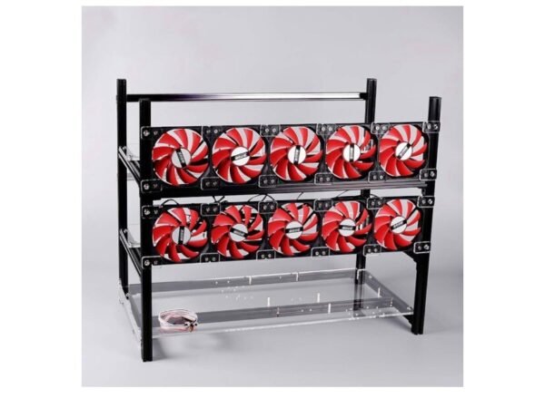12 GPU Aluminum Stackable Open Air Mining Computer Frame Rig Case (Black)