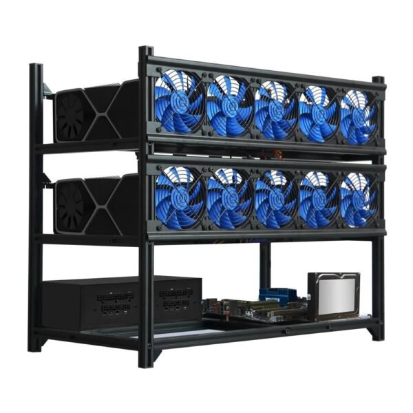12 GPU Mining Rig Aluminum Stackable Frame - New
