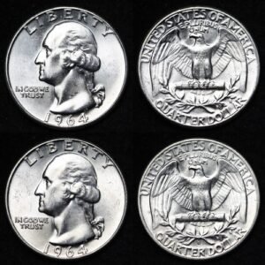 UNCIRCULATED UNC MS 1964 & 1964-D WASHINGTON SILVER QUARTER FREE SHIPPING