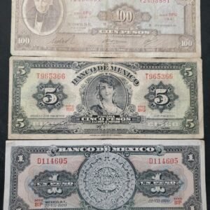 Mexico Lot 3 Notes 1970 1 Aztec Calendar 1970 5 Peso Gypsy 1972 100 Peso Hidalgo