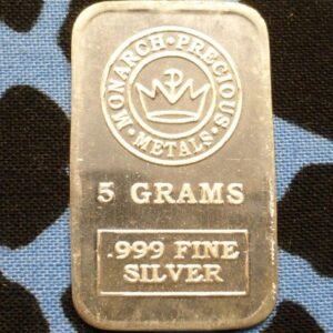 5g .999 Fine Silver Monarch Precious Metals Silver Bar, 5 Grams Silver, MPM Bar