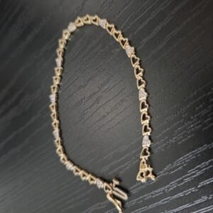 10k Yellow Real Gold Heart Link Diamond Bracelet 7.5" 3g Not Scrap