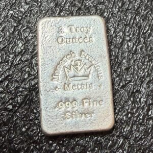 MONARCH PRECIOUS METALS, CHUNKY POURED BAR, LOOSE 3oz. .999 SILVER!