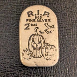Monarch Precious Metals 2oz Glow In The Dark Jack-O-Lantern Silver Bar #476