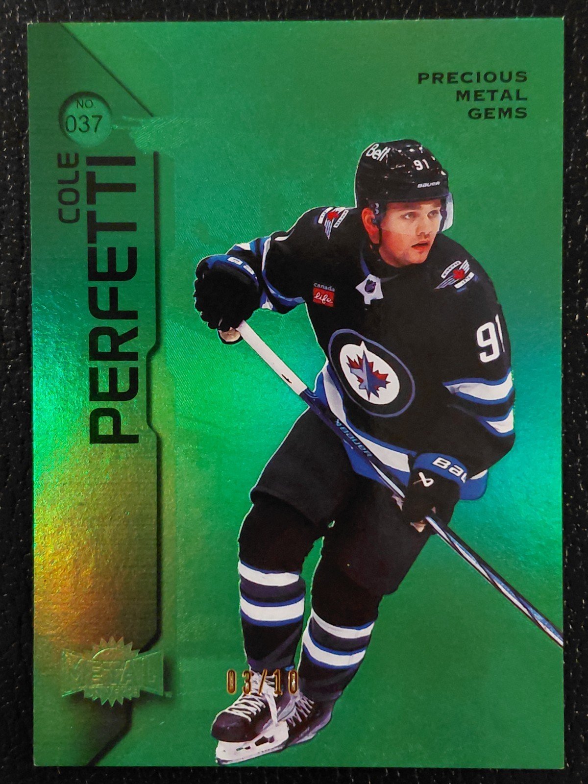 2023-24 Metal Universe Precious Metal Gems Cole Perfetti #037 Green /10