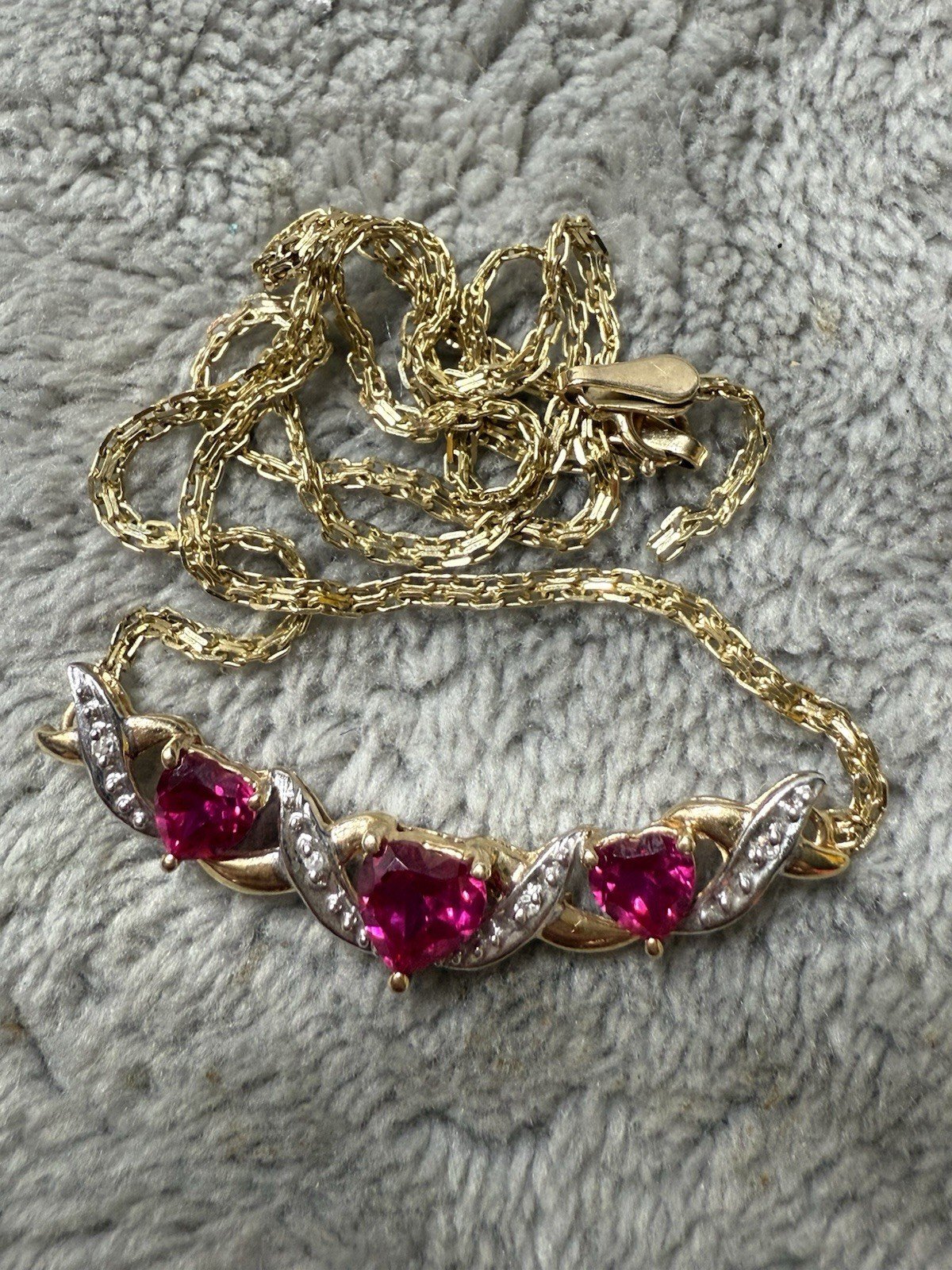 10k Yellow Gold Chain Necklace SCRAP OR REPAIR 4.87g With Ruby & Diamonds