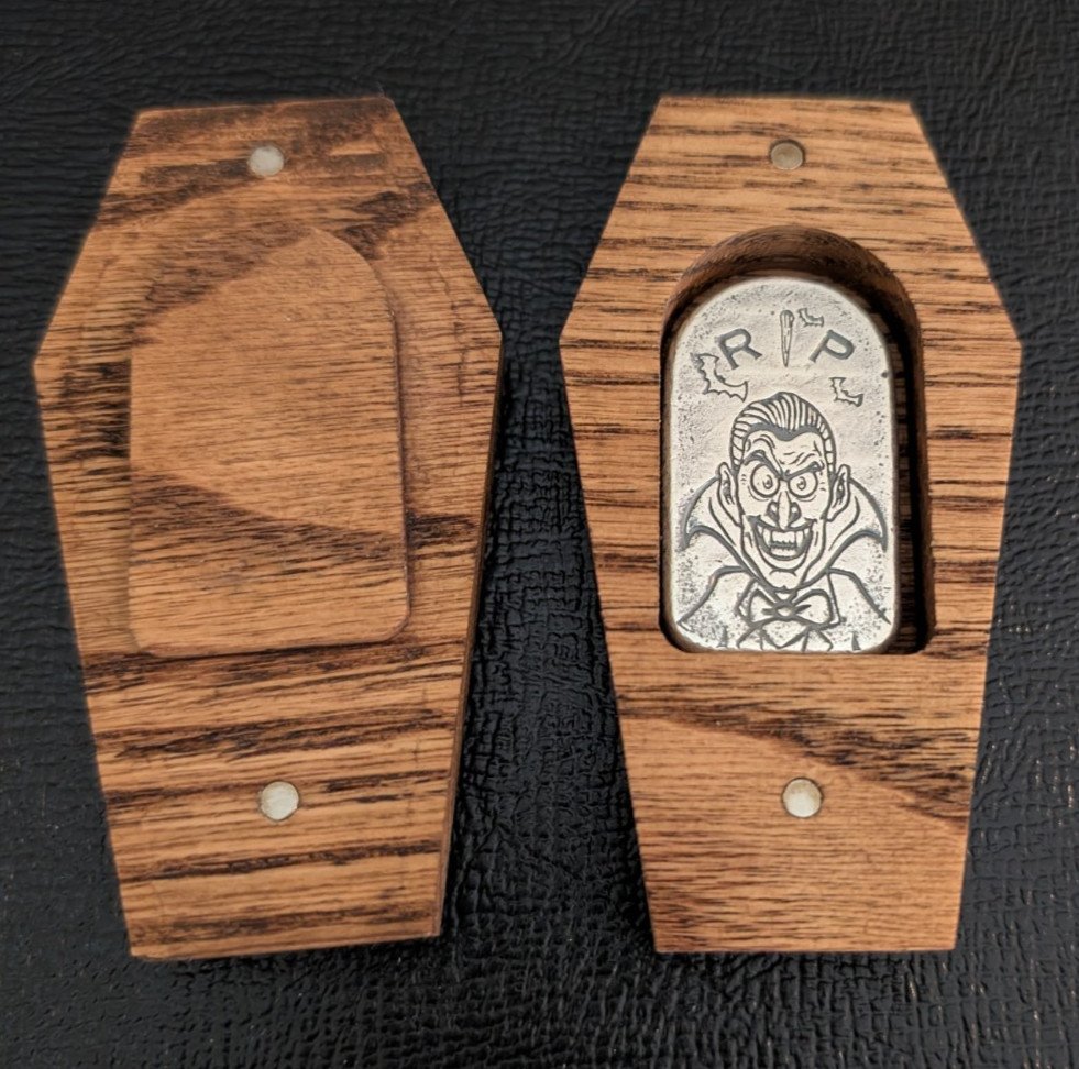 Monarch Precious Metals 2oz Silver Vampire Tombstone Bar #032 w/ Display Box