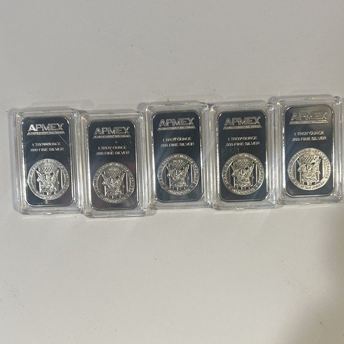APMEX Lot of 5 Silver Bars 1 oz Each .999 Fine Silver Total 5 oz