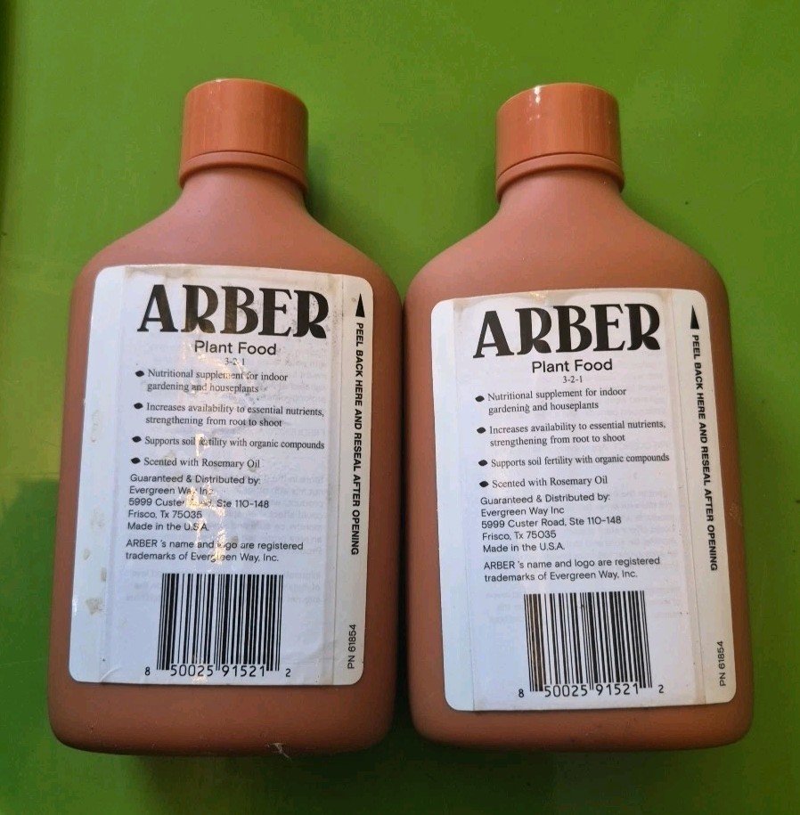 ARBER Plant Food Indoor 3-2-1 Fertilizer 8oz Concentrate Brand New 2 Bottles!