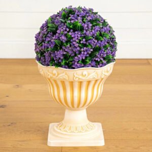 22” UV Artificial Flowering Ball Topiary in Decorative Planter Indoor/Outdoor