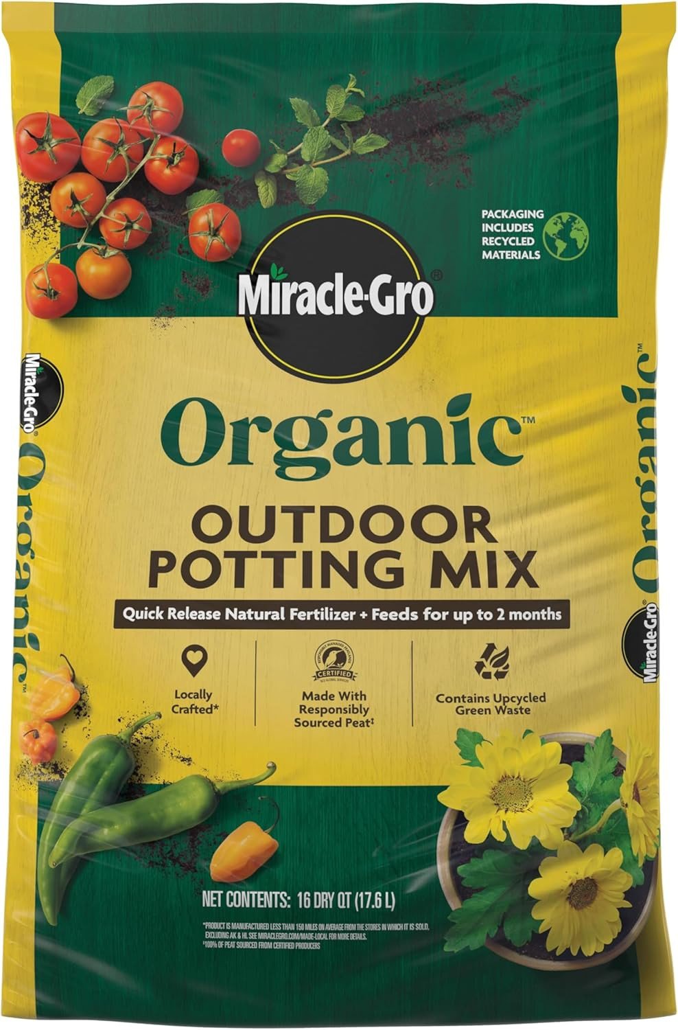 Miracle-Gro Organic Outdoor Potting Mix - Plant Soil for Outdoor Container