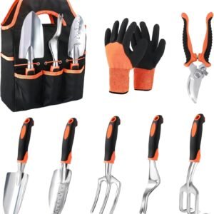 Garden Tools Set, 8 Piece Gardening Tools Set with Non Slip Ergonomic Handle,