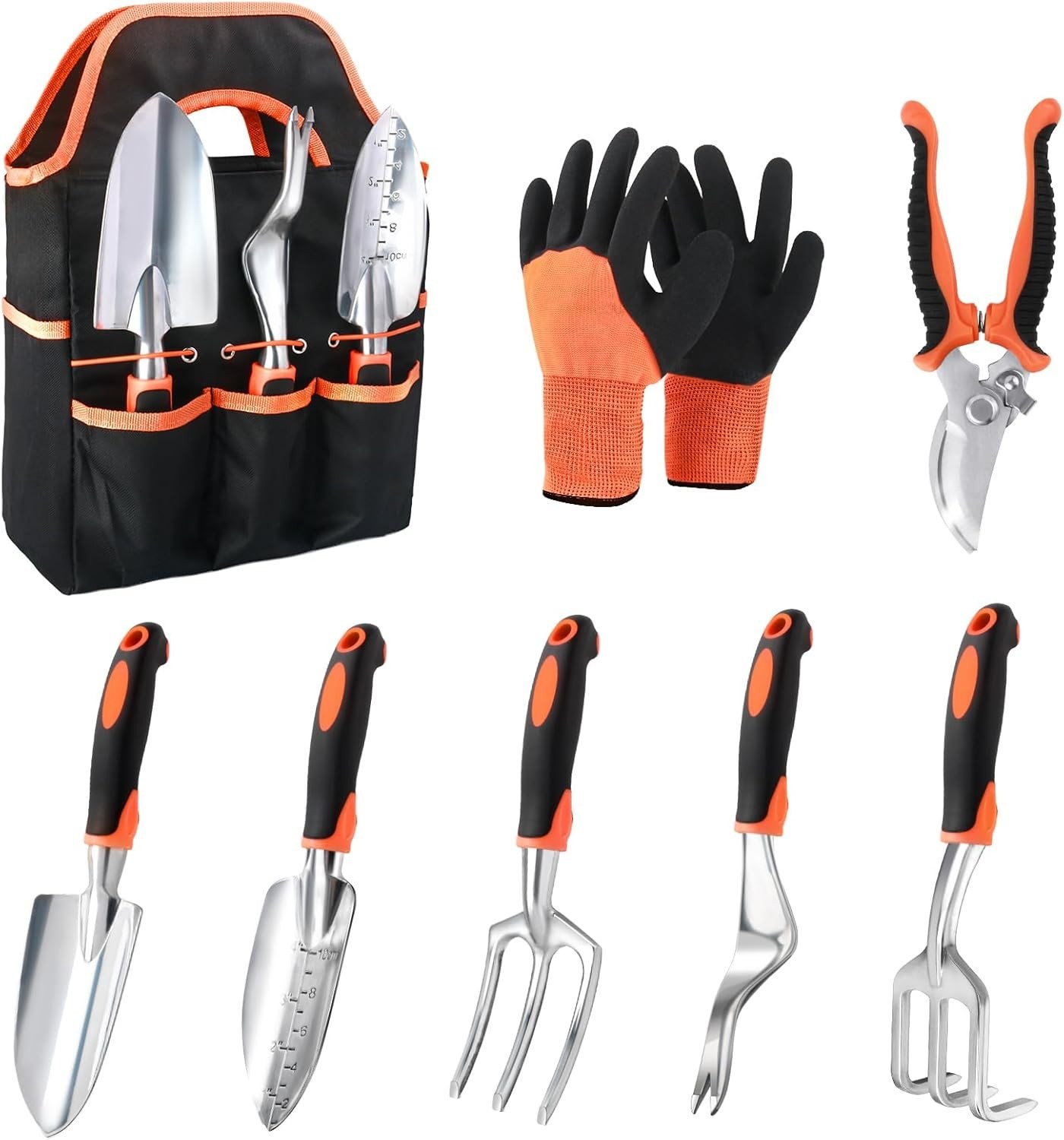 Garden Tools Set, 8 Piece Gardening Tools Set with Non Slip Ergonomic Handle,