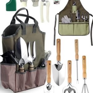 Gardening Tools Set 11 PCS, Heavy Duty Stainless Steel Garden Tool Kit with Larg