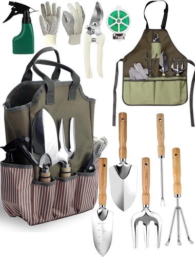 Gardening Tools Set 11 PCS, Heavy Duty Stainless Steel Garden Tool Kit with Larg