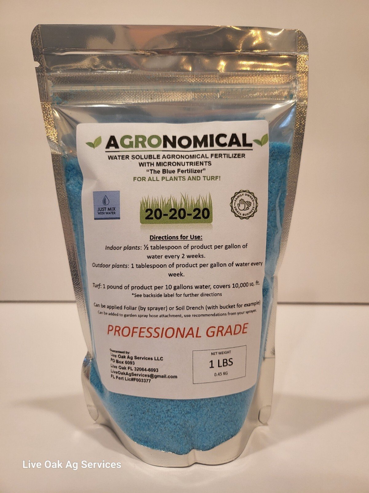 AGRONOMICAL 20-20-20 Water Soluble BLUE FERTILIZER with Micronutrients 1 POUND!