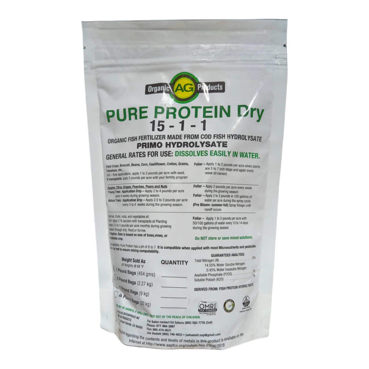 Pure Protein Dry 1-lb (15-1-1) Fish Fertilizer Organic Aminos Cod Fish Hydrolysa