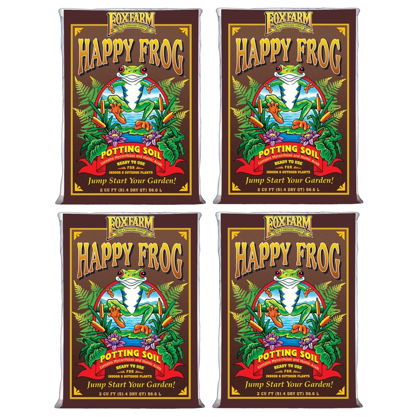FoxFarm Happy Frog Ready to Use Potting Soil with Mycorrhizae, 2cu ft, 4 Pack