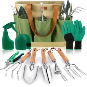 10Pcs Heavy Duty Garden Tools Set Stainless Steel Wooden Handle Storage Bag