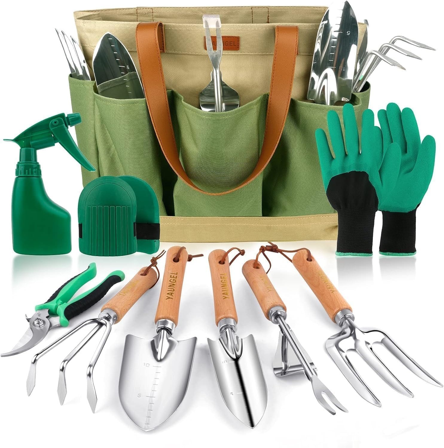 10Pcs Heavy Duty Garden Tools Set Stainless Steel Wooden Handle Storage Bag