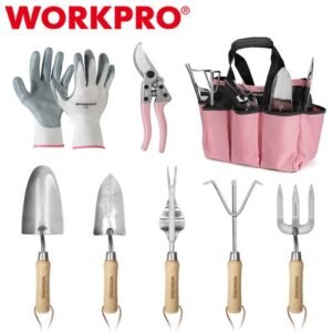WORKPRO 7 Piece Pink Garden Tools Set Stainless Steel Heavy Duty Gardening Tools