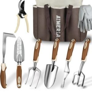 Set of 9 Heavy Duty Garden Tools with a Large Garden Bag