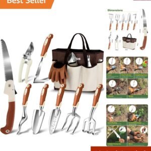 Garden Tool Set,10 Pcs Heavy Duty Gardening Hand Tool Kit for Women Aluminum ...