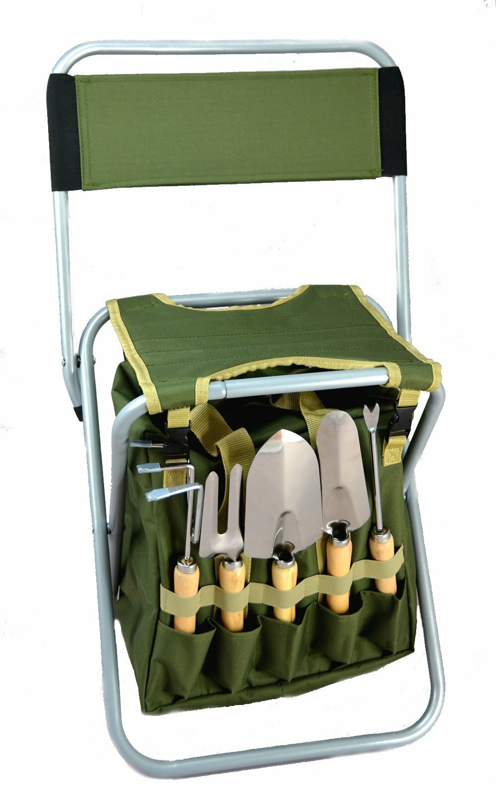 10-piece Gardening Tool Set with Zippered Detachable Tote and Folding Stool Seat