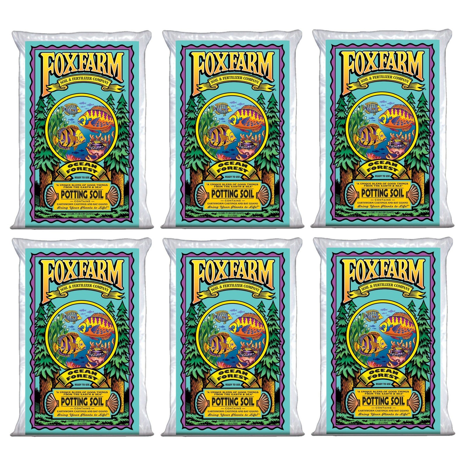 FoxFarm Ocean Forest Ready-to-Use Potting Soil, 1.5cu ft, Pack of 6