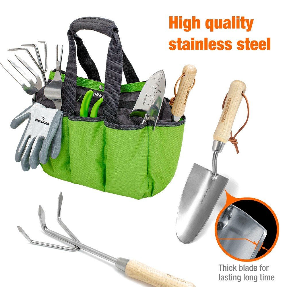 WORKPRO 8-Pieces Garden Tools Set Stainless Steel Heavy Duty Gardening Tools USA