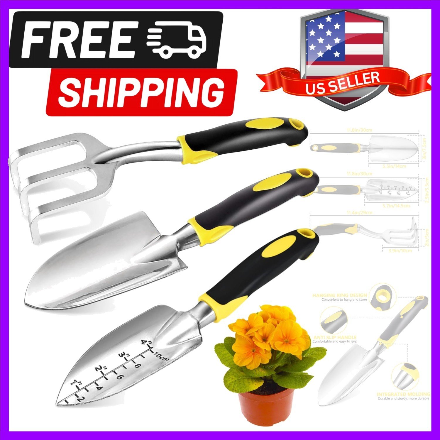 Garden Tool Set, 3 Pcs Heavy Duty Garden Tools, Garden Shovel, Transplant Tro...
