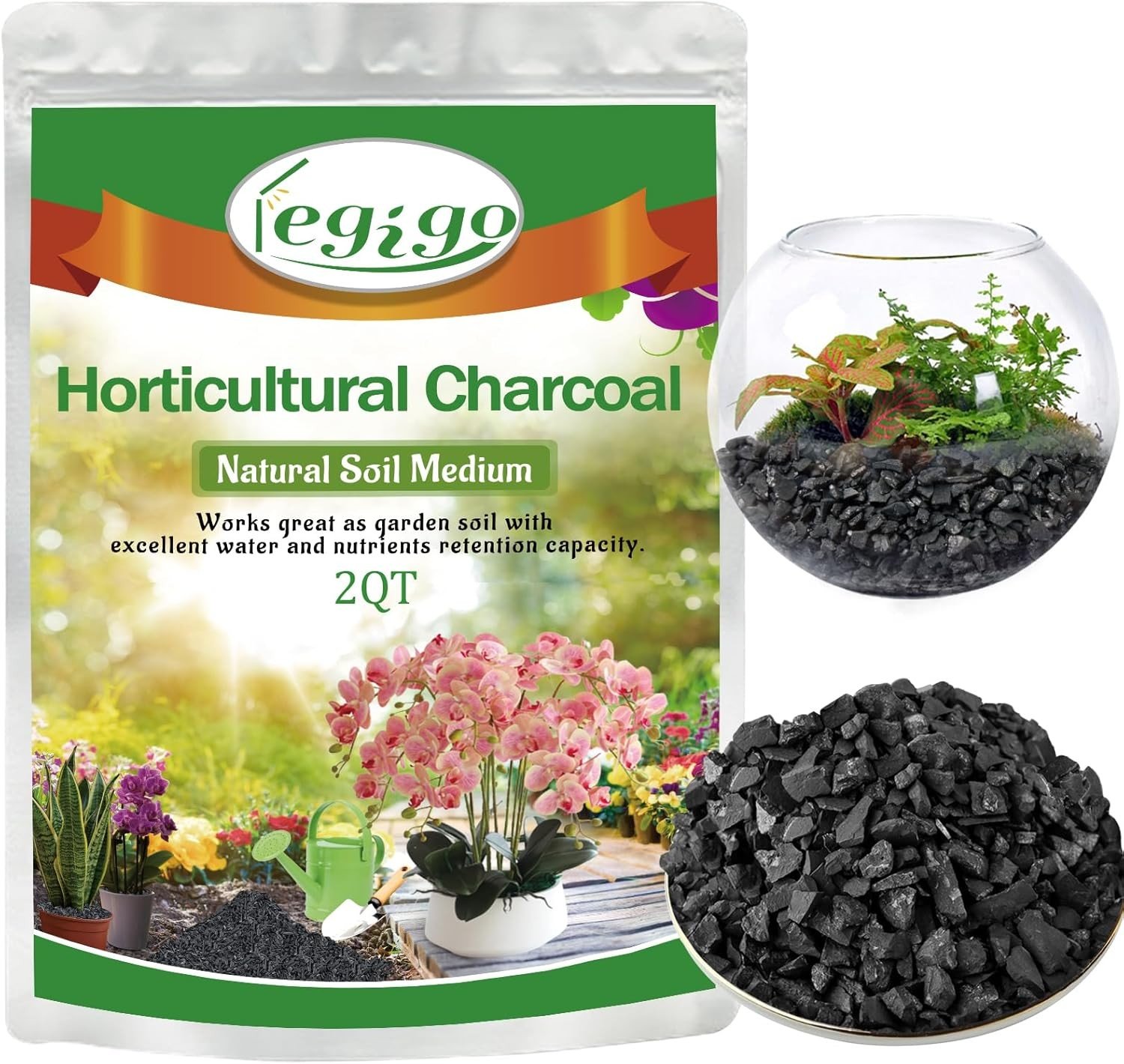 Legigo 2 QT Horticultural Charcoal Natural Biochar for Indoor Plants