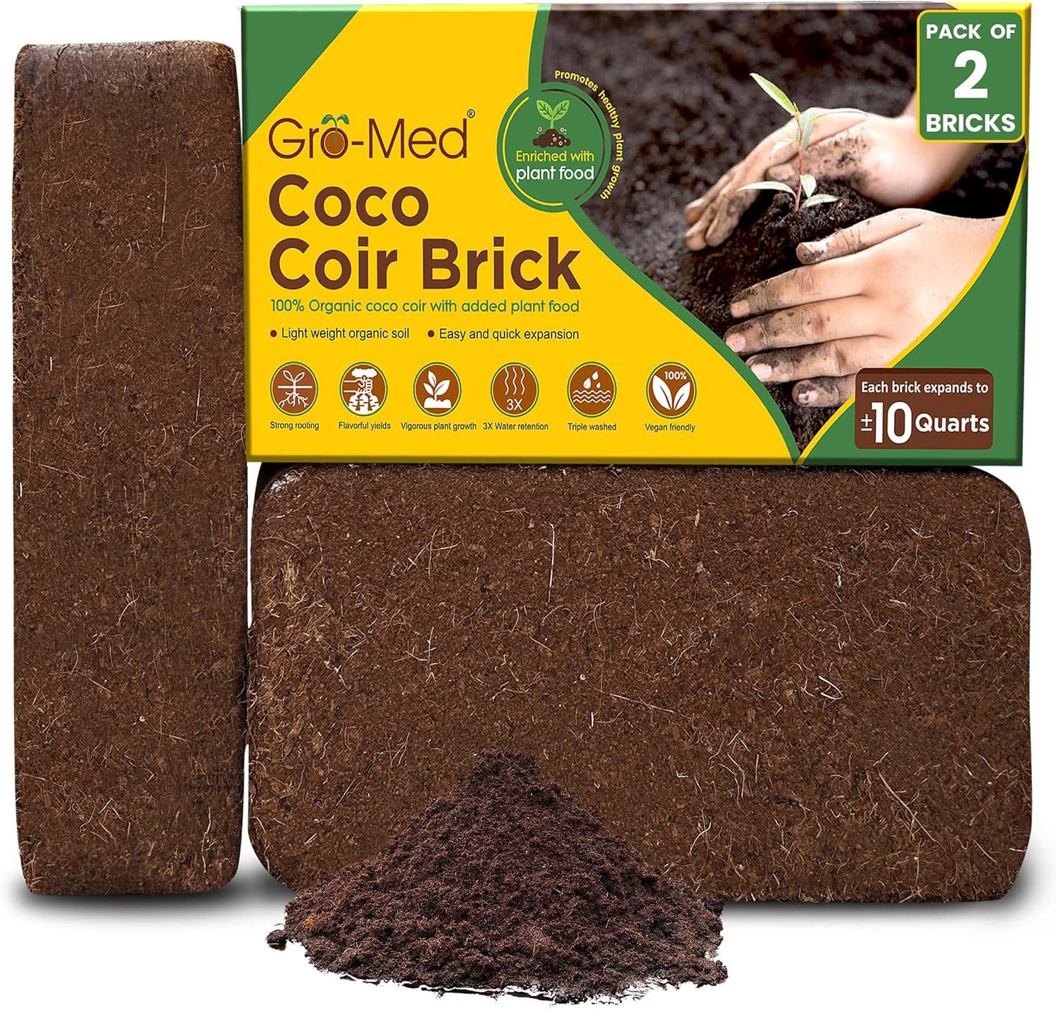 Coco Coir Brick 10 Lbs – Expands to 20Quarts – Organic Potting Soil- USA STOCK!