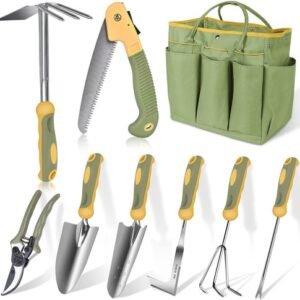 9Pcs Garden Tool Set Stainless Steel Heavy Duty Gardening Gifts with Tote Bag