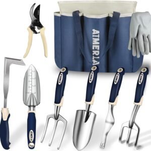 Gardening Tools Set of 9 Heavy Duty with Non-Slip Rubber Grip Large Garden Bag