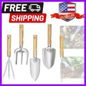 5-Piece Garden Tool Set - Heavy Duty Stainless Steel with Ergonomic Handles, ...