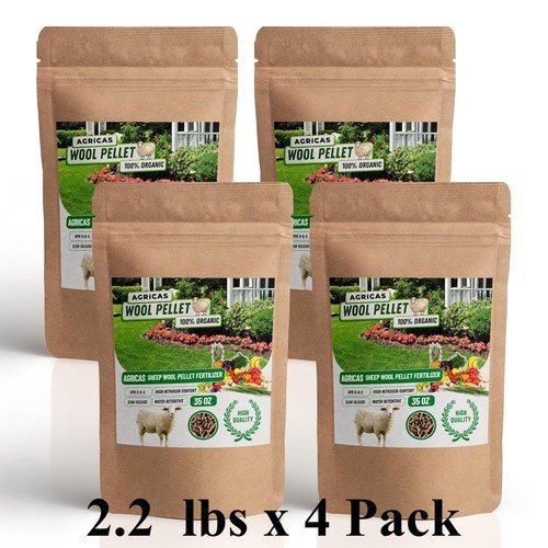AGRICAS Wool Pellet Organic Fertilizer 4 PACK Sheep Wool, Indoor/Outdoor Use