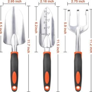 .MECHEER 3 Pack Heavy Duty Garden Tools Set Aluminum Alloy Trowel Rake Spade