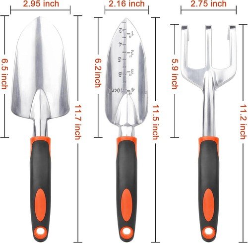 .MECHEER 3 Pack Heavy Duty Garden Tools Set Aluminum Alloy Trowel Rake Spade