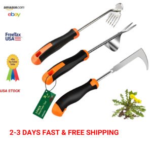 Garden Weeder Tools Set 3 Stainless Steel Hand Weeder with Rubber Handles