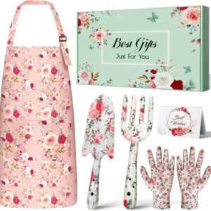 Garden Tool Gift Set for Women w/ Apron Gloves Trowel Fork Gardening Kit