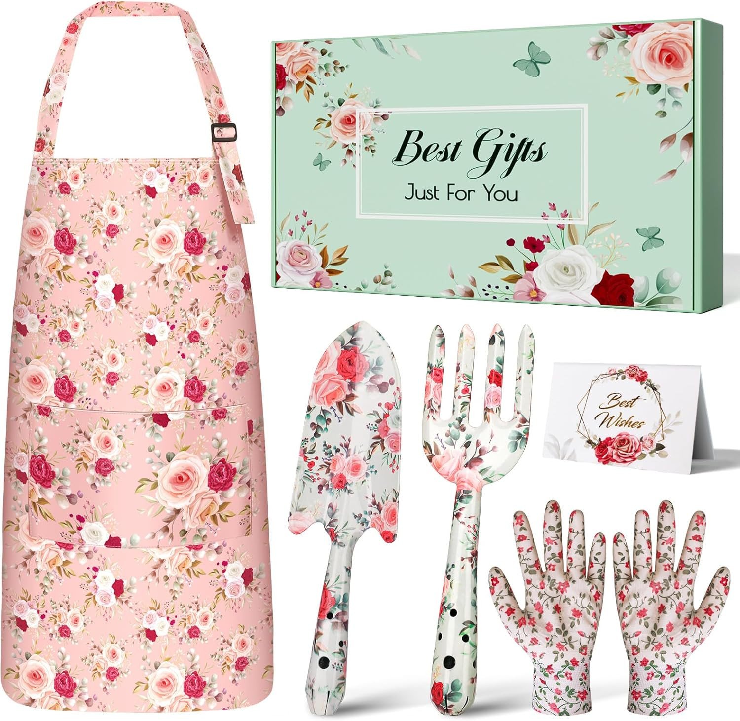 Garden Tool Gift Set for Women w/ Apron Gloves Trowel Fork Gardening Kit