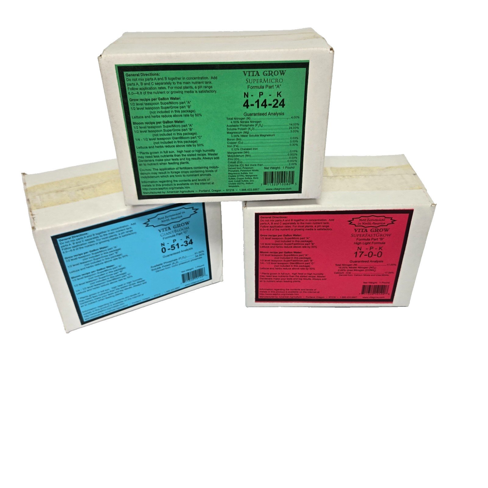 Vita Grow A B & C Hydroponic Fertilizer Kit - 3 lbs of High Quality Nutrients