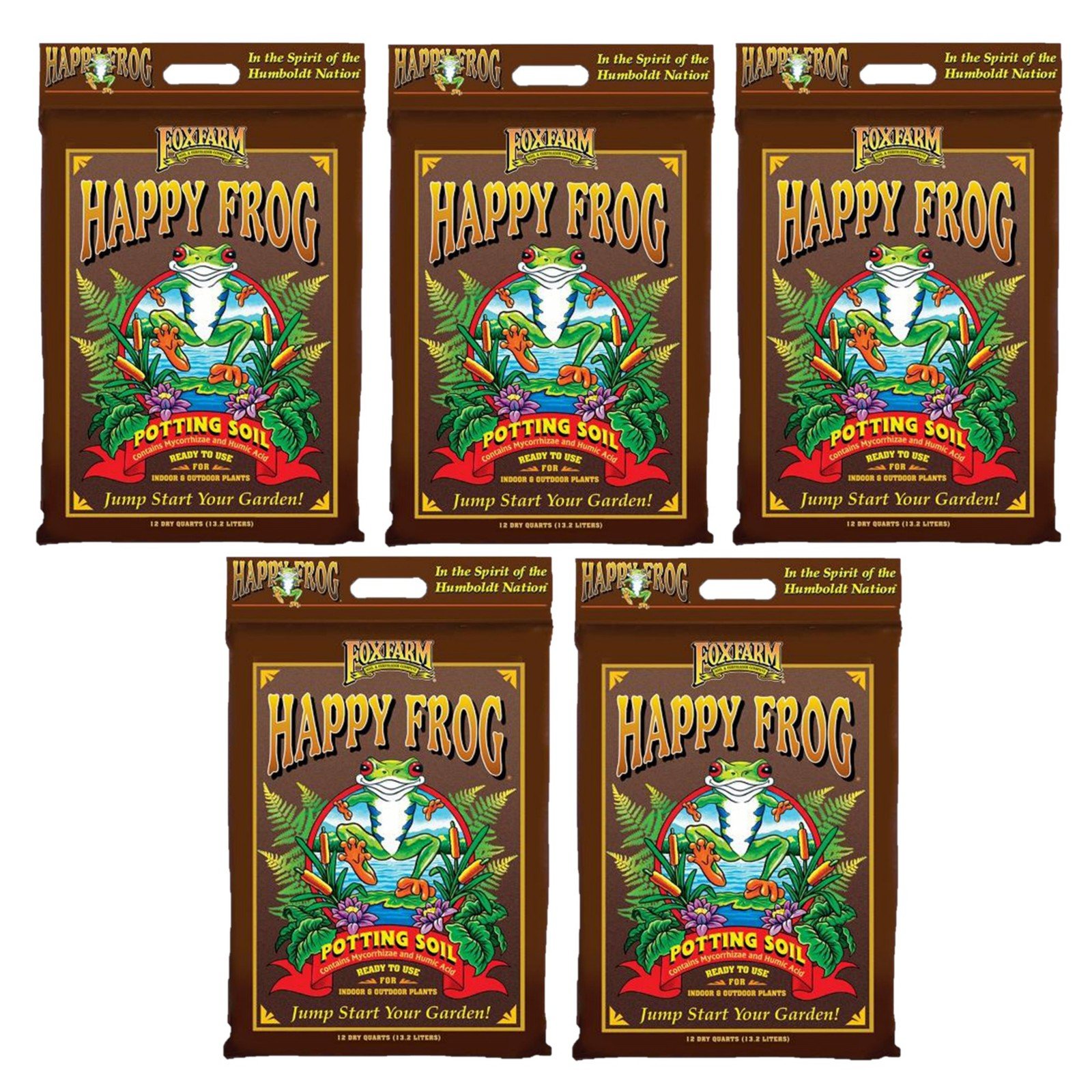 FoxFarm Happy Frog Ready to Use Potting Soil with Mycorrhizae, 12qt, 5 Pack