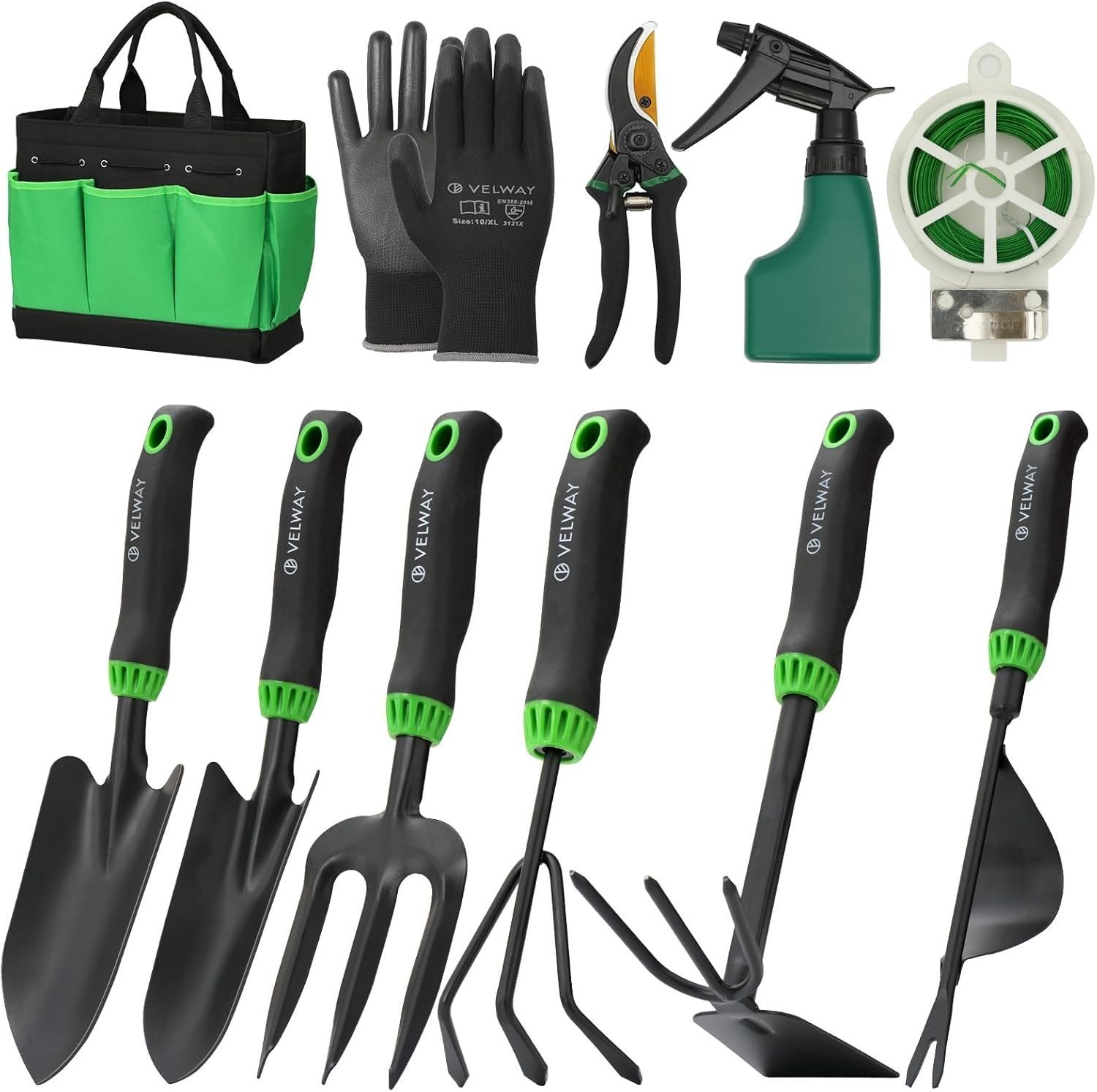 Garden Tool Set 11 Piece Stainless Steel Gardening Kit with Tote Bag, Ergonomic