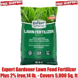 Expert Gardener Lawn Food Fertilizer Plus 2% Iron,14 lb. - Covers 5,000 Sq. ft